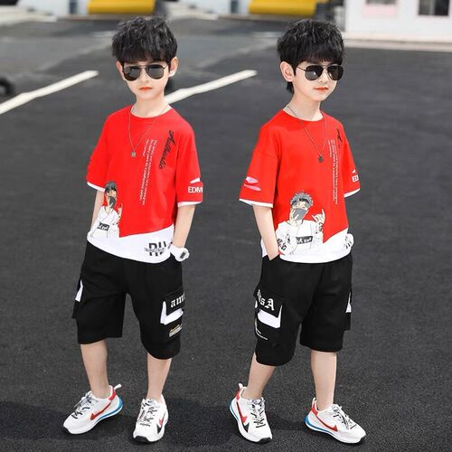 Children's Summer Set  New Arrival Summer Medium and Large Children's Clothes Korean Style Short Sleeve Summer Version Stylish Internet Celebrity Trendy