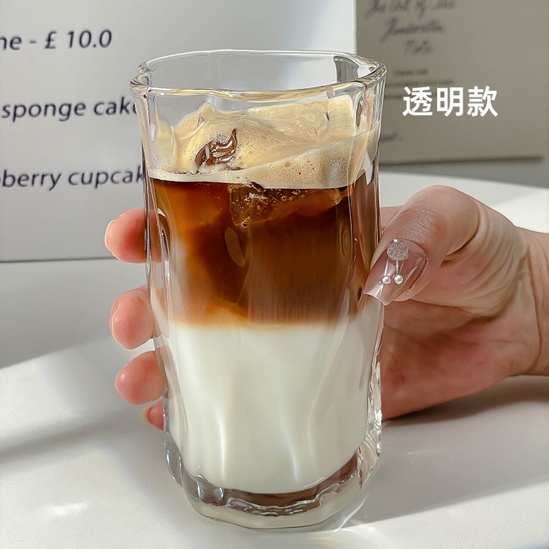 ins风家用不规则扭扭杯冰美式拿铁咖啡杯玻璃杯夏天果汁杯冷饮杯|undefined