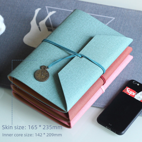 A5 Creative Tri-fold Strap Spiral Bound Detachable Handbook Simple Diary Notebook Cotton Linen PU Leather Cover Literary Notebook