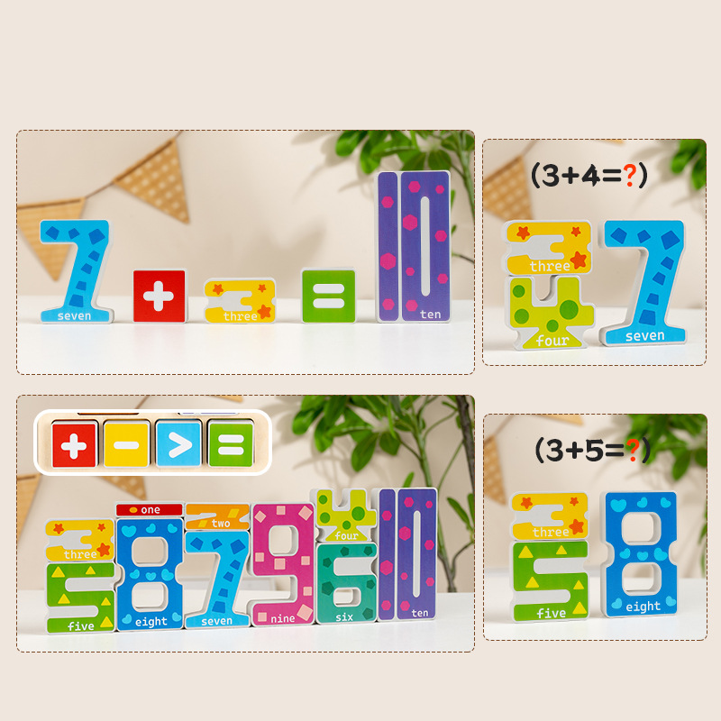 Bloqueo de madera digital equilibrio mosaico pieza de pieza juegos cognitivo de color para niños adición y sustracción aritmética juguete de pensamiento