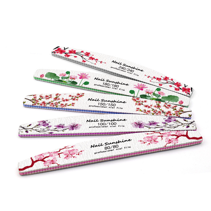 De gama alta de papel de lija de media luna gris blanco de arena de uñas archivo de impresión tira de molienda con los dientes que forma especial frote 1,8