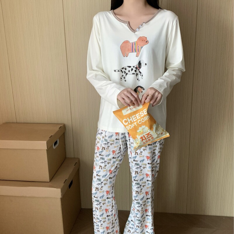 Pajamas Women's Autumn and Winter New Arrival Cute Cotton Pants for Dogs Micro-La Fashion High-Level Outwear suit Home Clothes Women