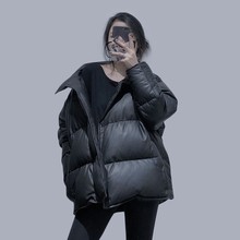2024冬新款进口绵羊皮+90白鸭绒中长款立领真皮羽绒服女装外套