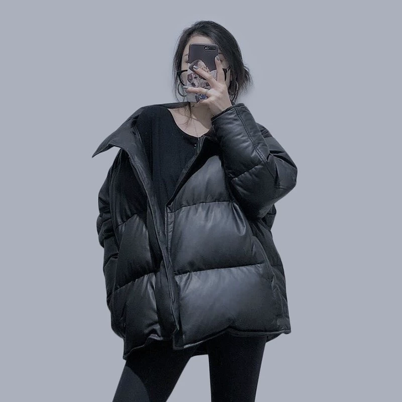 Winter import velvet long down jacket, duck down, mid-length, genuine leather