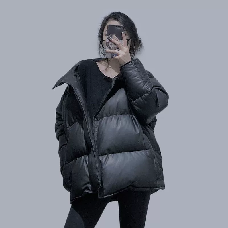 Winter import velvet long down jacket, duck down, mid-length, genuine leather