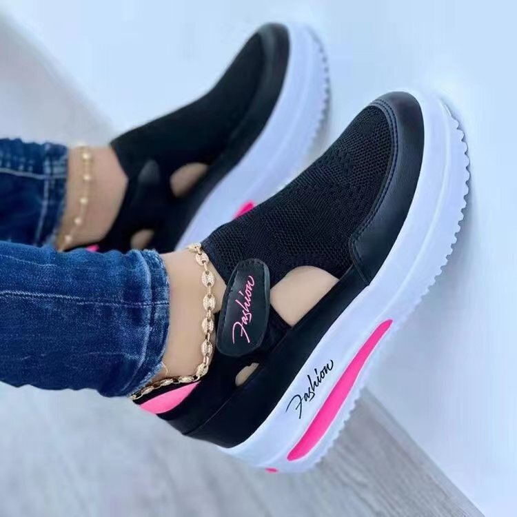 2022 Large Size Casual Shoes Cross-border Women's Spring and Summer New Flat Fly-knit Shoes Breathable Velcro Casual Mesh Shoes