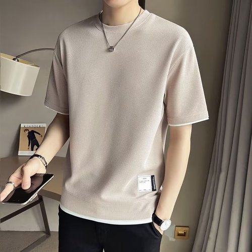 Men's Short Sleeve T-Shirt Spring and Autumn Season Trendy Brand Ins Fashion Semi Sleeve T-Shirt Loose Fit