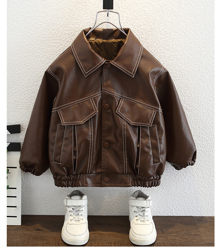 Mingxian Leather 2024 Autumn New Korean Edition Children's Cool and Handsome Jacket Boys' Spring Top_voghion.com