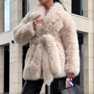 Plush Thick Faux Fox Fur Coat����ë���r��ë�q���Ƥ������