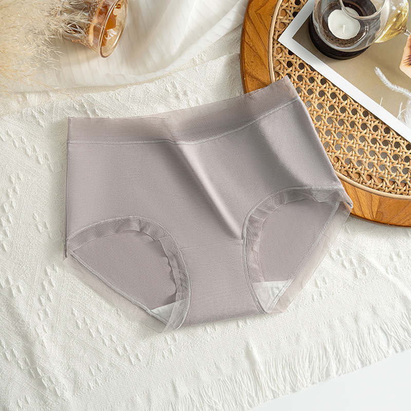 Bragas modales para mujer, cintura media, encaje sin costuras, seda de hielo delgada, entrepierna de algodón transpirable, entrepierna antibacteriana, calzoncillos para mujer