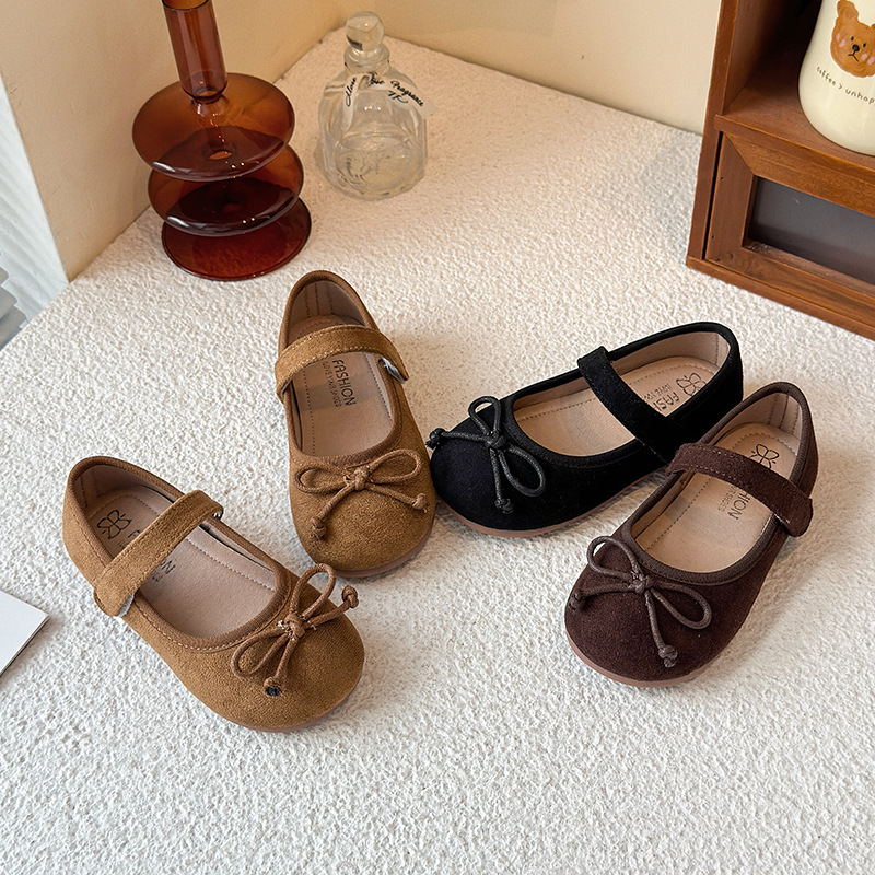 Korean Suede Girls Princess Shoes 2025 Autumn and Winter New Kidsren's Shoes Bow Style Soft Sole Kidsren's Shoes Trendy