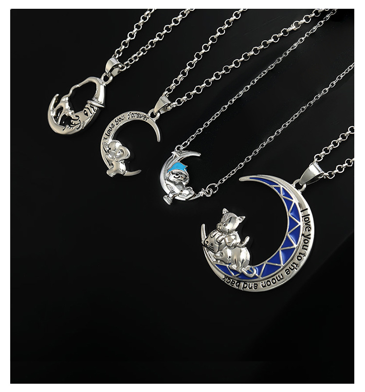 New Moon Cat On The Moon Clavicle Chain Alloy Necklace Wholesale display picture 1