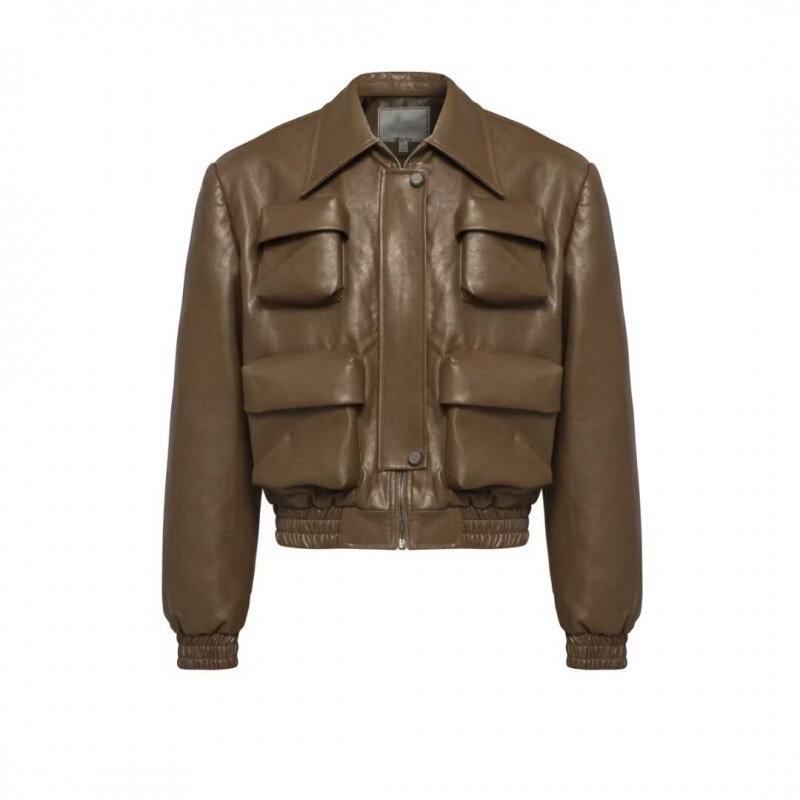 Cross-border Diablo Designer Style Three-dimensional Pocket Multi-pocket High Waist Short PU Leather Motorcycle Leather Women's Functional Leather Jacket Cross-border Diablo Designer Style Three-dimensional Pocket Multi-pocket High Waist Short PU Leather Motorcycle Leather Women's Functional Leather Jacket