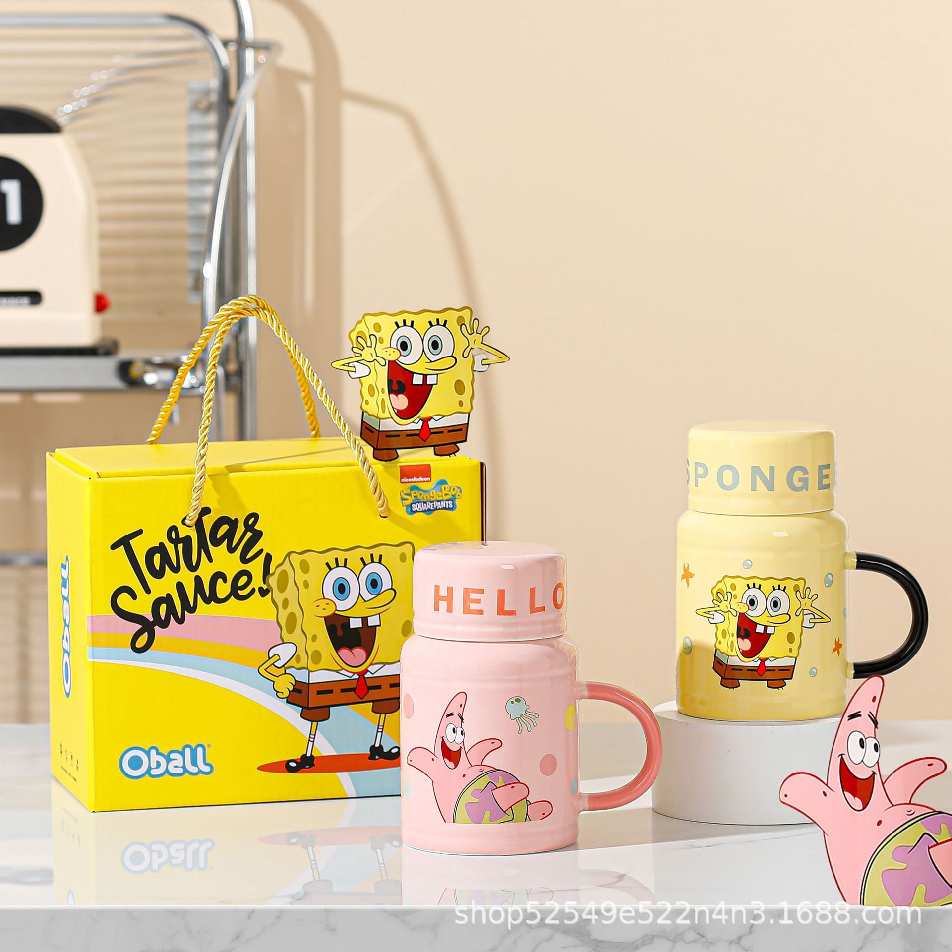 SpongeBob autorizado genuino taza con tapa creativa de alto valor de dibujos animados copas de agua taza de cerámica