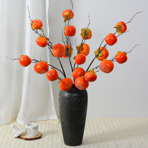 Simulated persimmon and pomegranate single-branch fake flowers, Chinese-style home furnishings, fortune bucket, New Year's Eve flower arrangements, simulated apple fruits