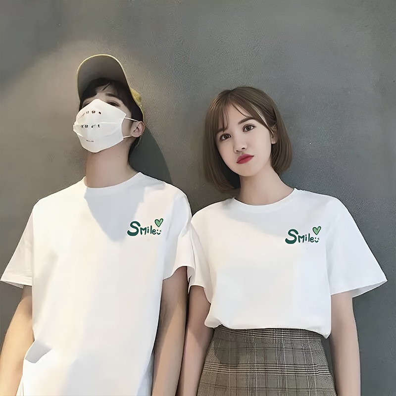 Pure Cotton Short-Sleeved T-Shirt for Women 2025 Summer New Style Right Shoulder Letter Printed Half-Sleeved Men and Women Same Style Couple Shirt Wholesale