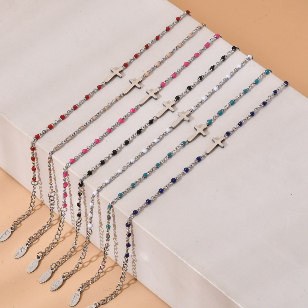 10g Weight Bracelets Classification 1 Piece Quantity Daily Occasion Stainless Steel Material Cross Pattern Women's Gender Enamel, Plating Design Simple Style Style Simple Style Cross Stainless Steel Enamel Plating Bracelets 3
