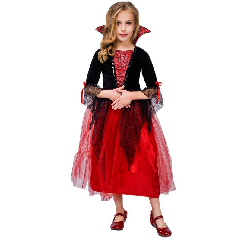 Halloween Cosplay traje mascarada partido traje de los niños traje de rendimiento horror niña vampiro