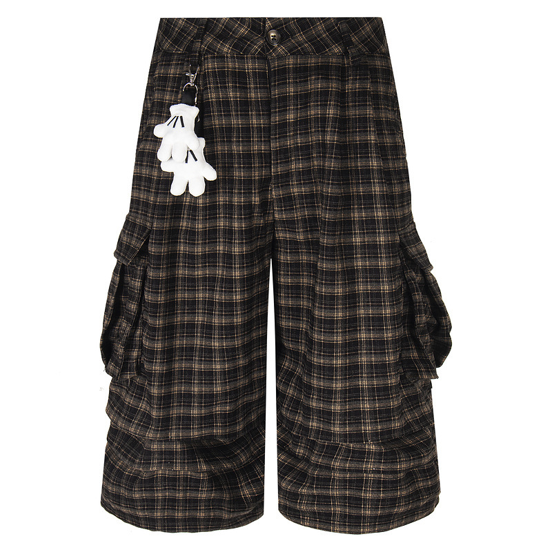 American Retro Design Plaid Loose Wide-Leg Cropped Pants for Men and Women, Summer Unisex Style, Lazy Claw-Decorated Pants American Retro Design Plaid Loose Wide-Leg Cropped Pants for Men and Women, Summer Unisex Style, Lazy Claw-Decorated Pants