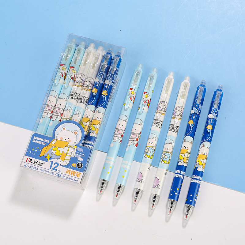 Presione el bolígrafo térmico limpiable de 0.5m cristal azul frotamiento térmico limpiable negro mágico limpiador de bolígrafo negro neutro para estudiantes