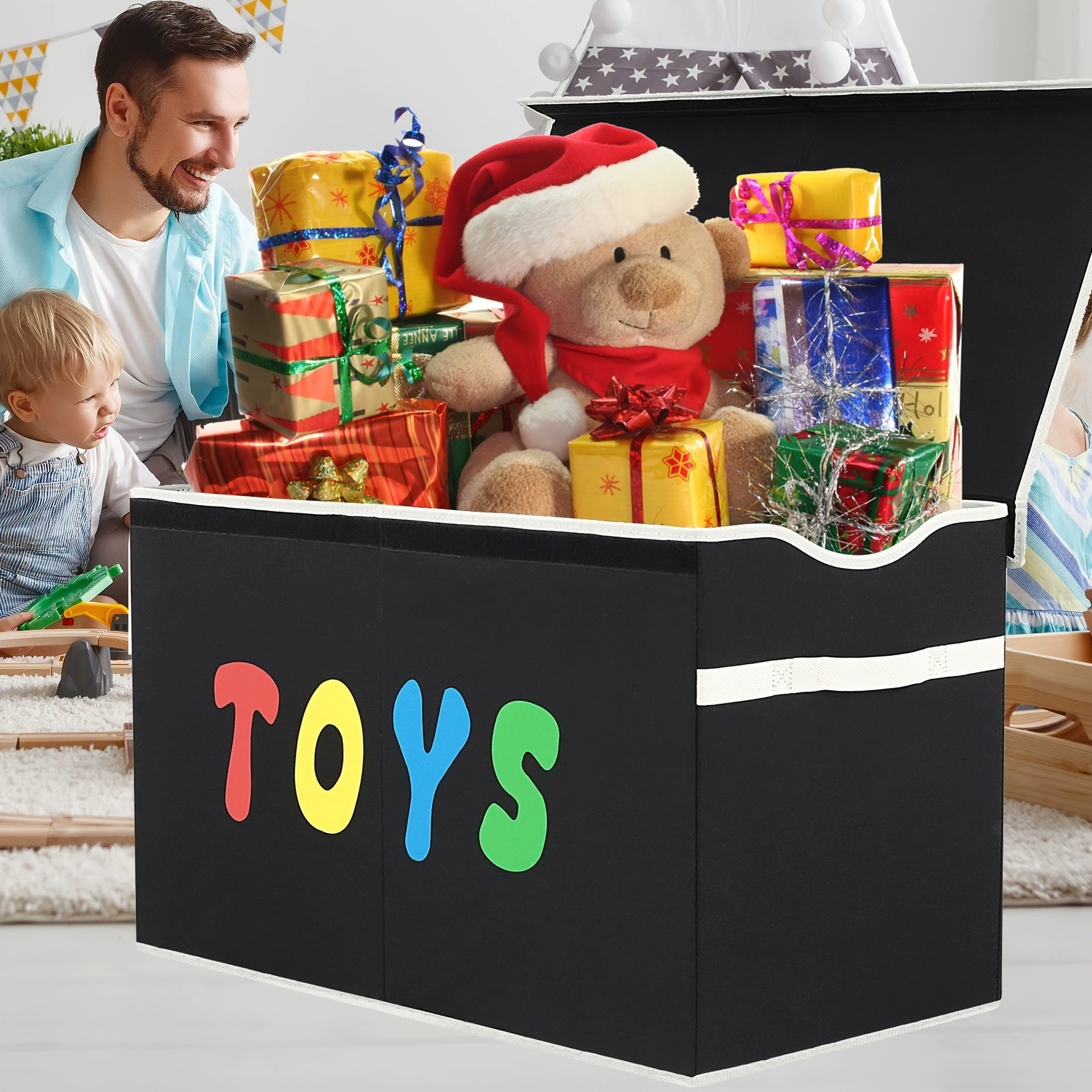 Очень большая складная коробка для игрушек с крышкой – прочная ткань