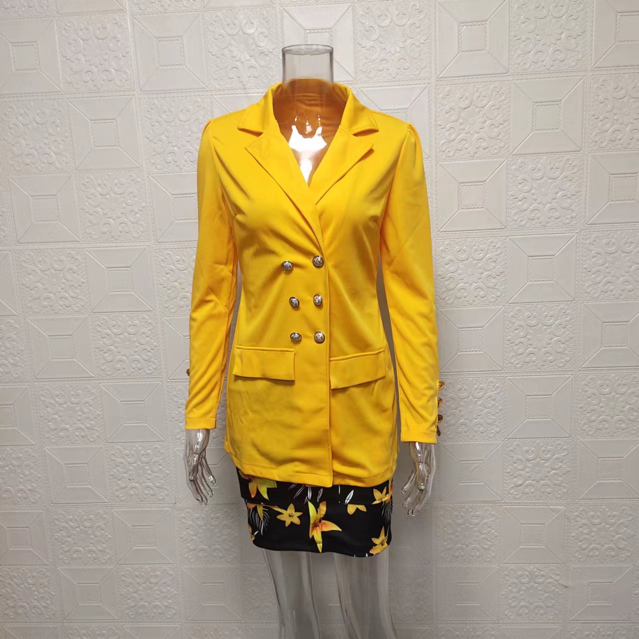 346g Weight Long Sleeve Sleeve Length Polyester Fabric Type Skirt Co-ord Set Sets Type Formal Women'S Fashion Solid Color Flower Polyester Printing Skirt Co-ord Set Skirt Sets