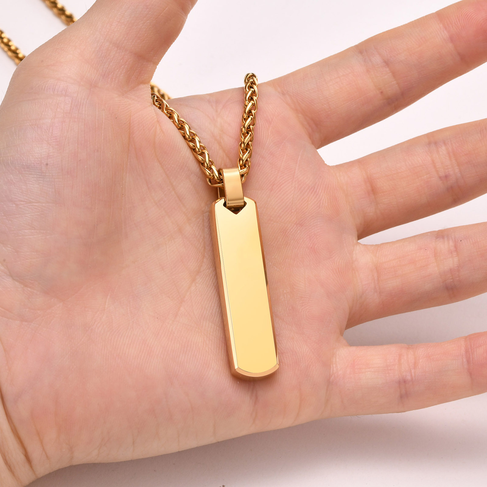 Hip-Hop Rectangle Stainless Steel Pendant Necklace 1 Piece