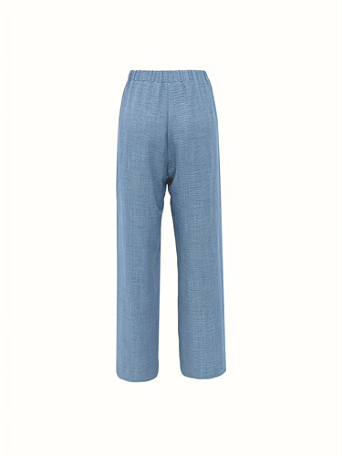 Women's Casual Printed Knot Front Elastic Waist Wide Leg
