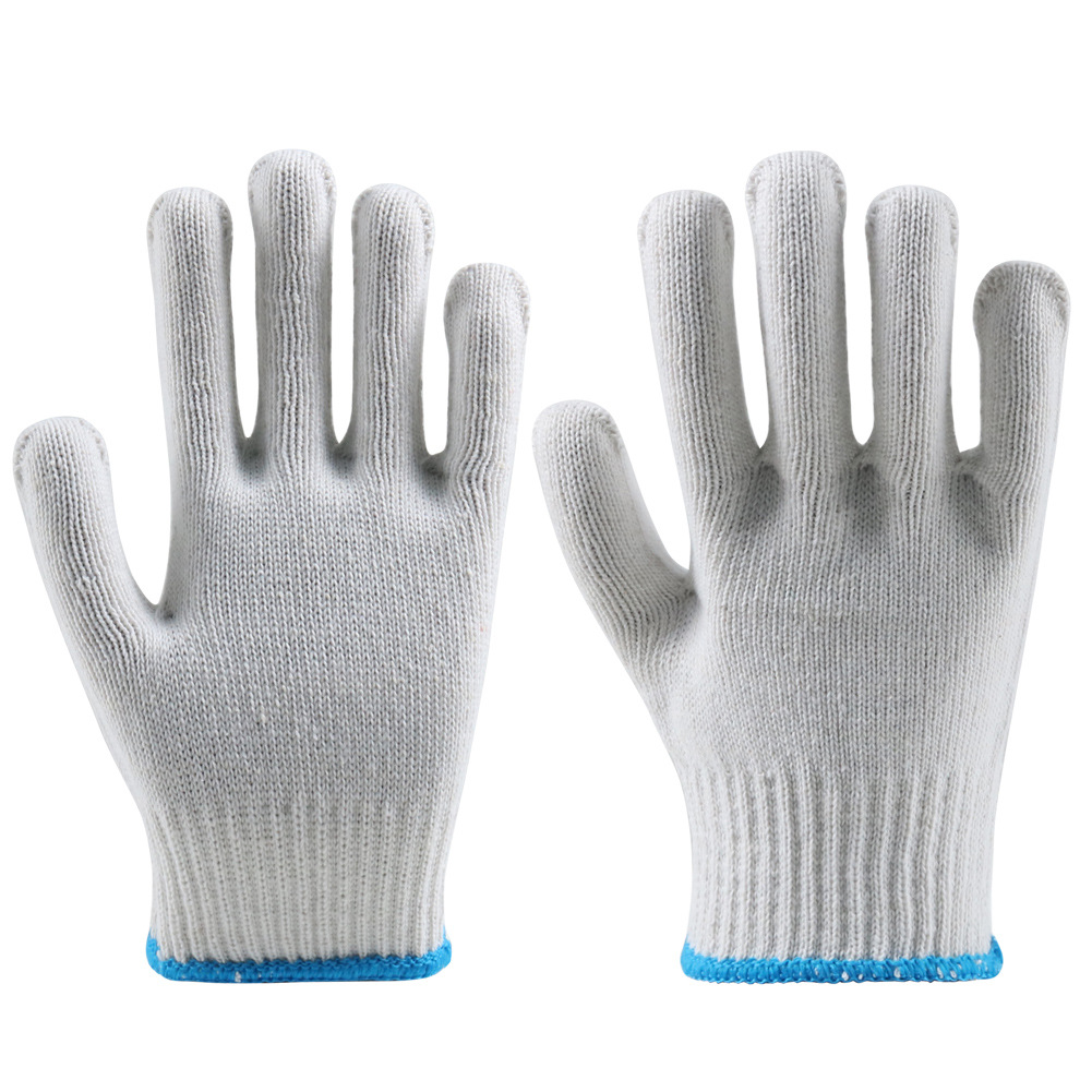 劳保手套十针白棉线手套工地上用透气耐磨防滑防护工作棉纱手套
