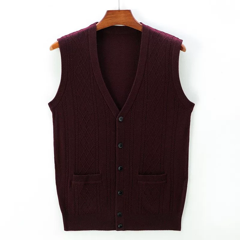 恒源祥 Autumn woolen cardigan, vest sleevless, knitted sweater, for middle age
