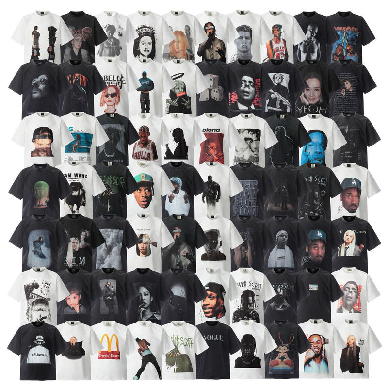 American High Street Retro Basketball God MJ Jordan Figure Printed Washed Old Short Sleeve T-Shirt A Cross Border White T