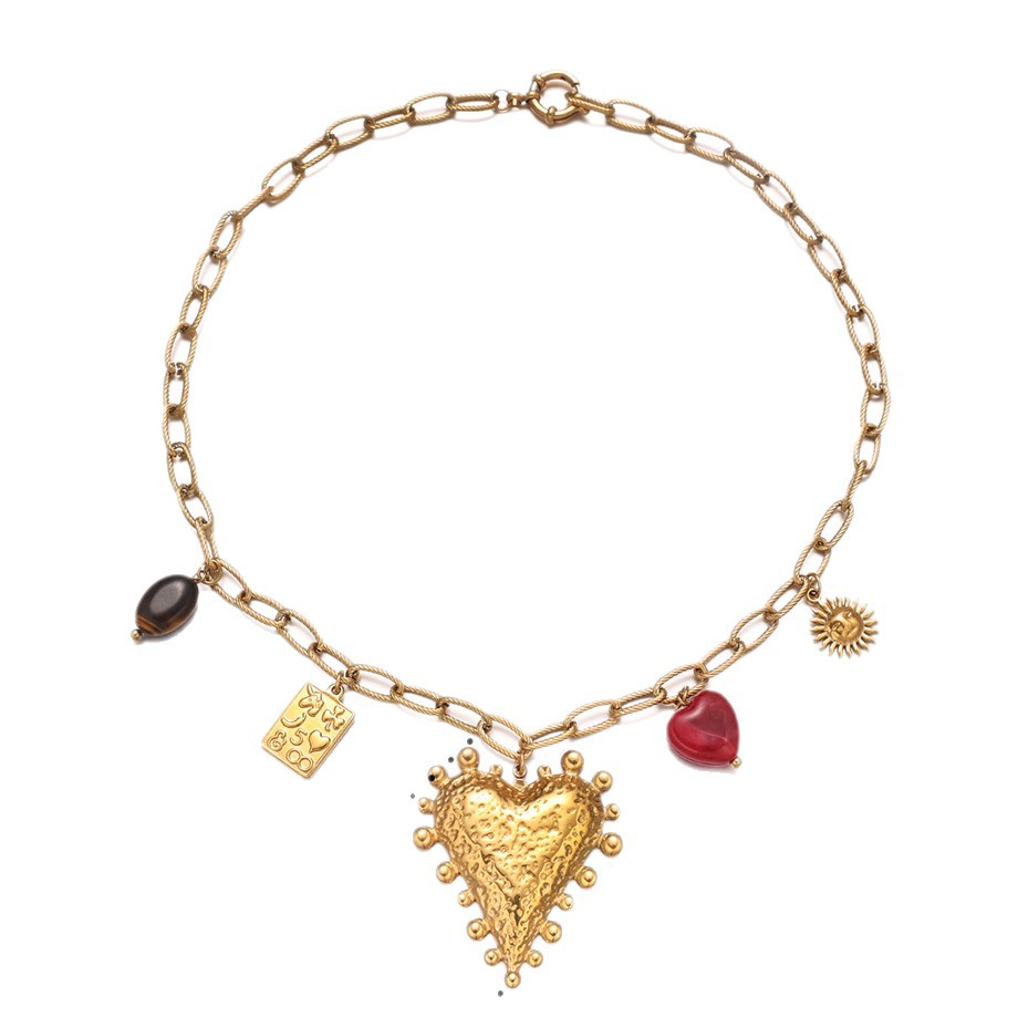 Collar de acero inoxidable de la UE y los Estados Unidos, lujo ligero, nicho universal, moda, amor, collar de zircon, joyería no desvanecida para mujeres