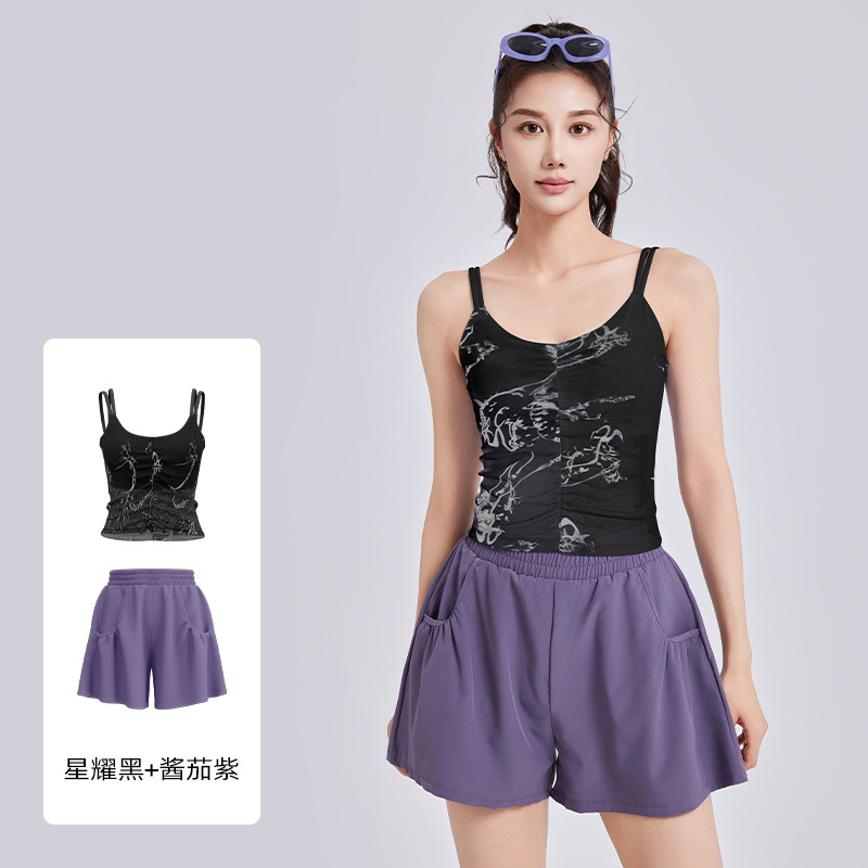 Juyitang nuevo estilo estampado de estilo nacional honda traje de yoga traje de fitness deportivo de copa fija de una pieza para mujer