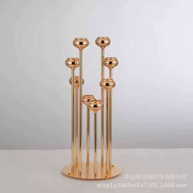 Железная много-глав candlestick гальваника металл секция высокий подсвечник свадебное украшение главный стол компоновка фестиваль вечеринка дорожка ведущий