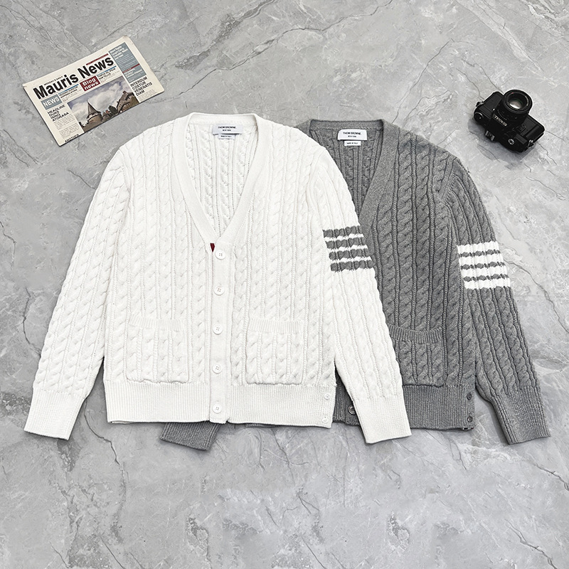 TB correct version four bars twist thickened knitted cardigan men's and women's same versatile sweater coat loose version autumn