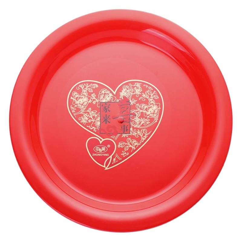 Plastic plate happy event festive rich fruit plate home daily multi-use plate wholesale red plastic tray tea tray