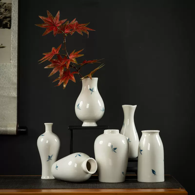 中式手绘批发手绘蝴蝶兰花陶瓷花瓶高品质摆件插花水培侘寂风装饰