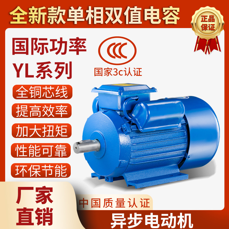 国标单相电动机220V大功率1.5/1.8/3.0/5.5电机小型两相电动机