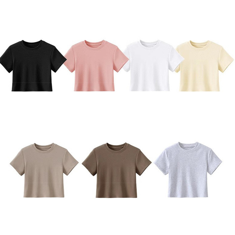Short Plain Style Hot Girl Fashion Short-Sleeve T-Shirt, Street Vendor Supply, New Solid Color Top on Alibaba Website Short Plain Style Hot Girl Fashion Short-Sleeve T-Shirt, Street Vendor Supply, New Solid Color Top on Alibaba Website