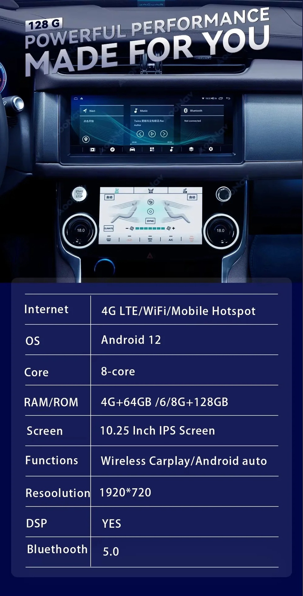 10.25 Car Radio Suitable for Jaguar Xf Xfl 2016-2019 Modified Large-Screen Carplay Navigation System