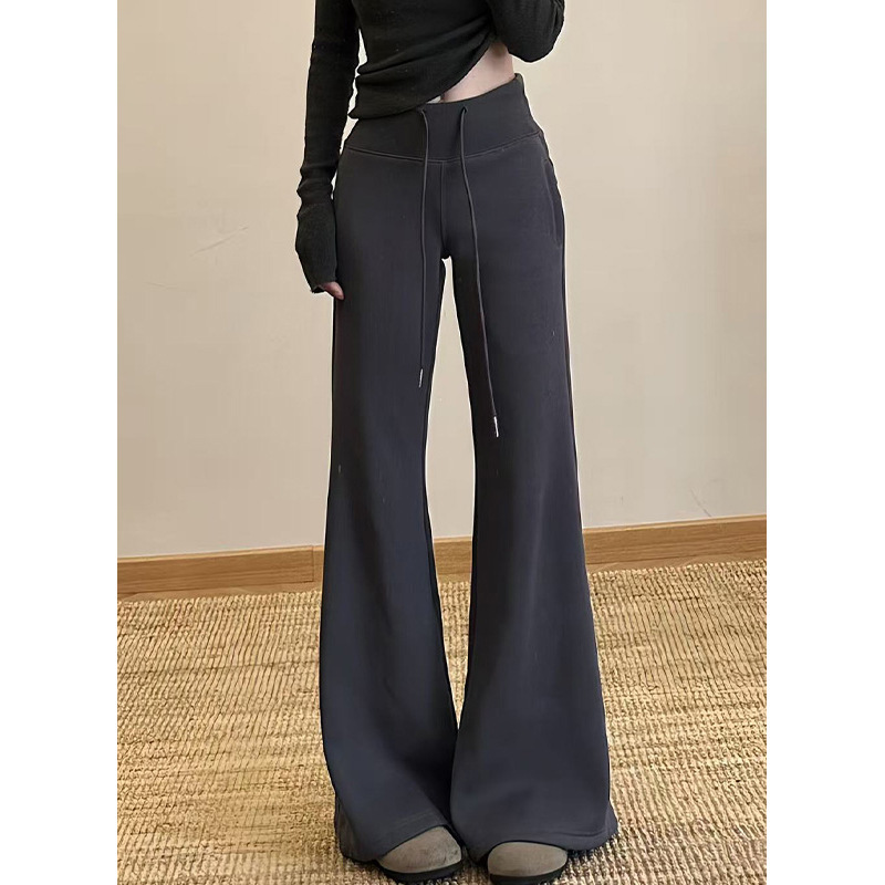 Gray Flared Sweatpants for Women, 2025 Autumn New High-Waisted Slimming Casual Wide-Leg Joggers