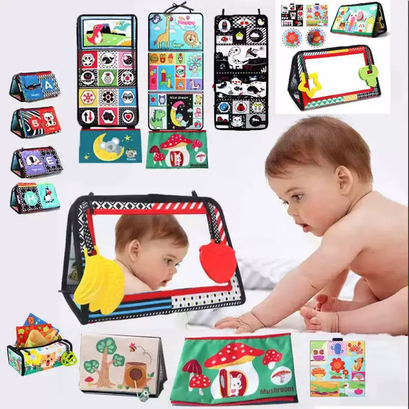 Foldable double-sided cloth book, distorting mirror for training, pendant, city style, makes sounds, can bite