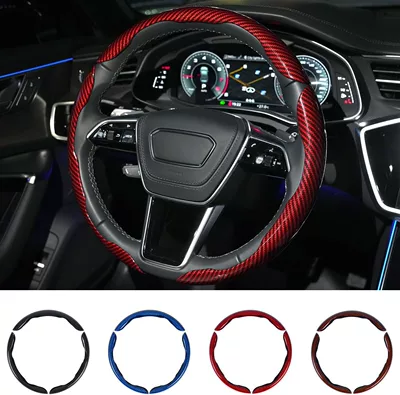 Steering wheel cover — Cover, Segmented Anti-Slip Carbon Fiber - fiber-gloss-film-red-3-pack-38cm-round