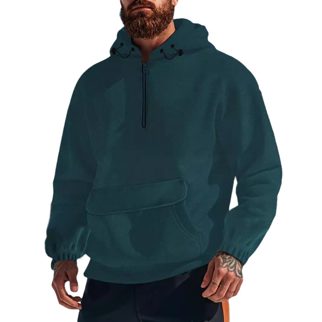 Felpa con cappuccio da uomo autunno inverno felpa con cappuccio in pile austriaco con tasca larga e mezza cerniera pullover con cappuccio_voghion.com