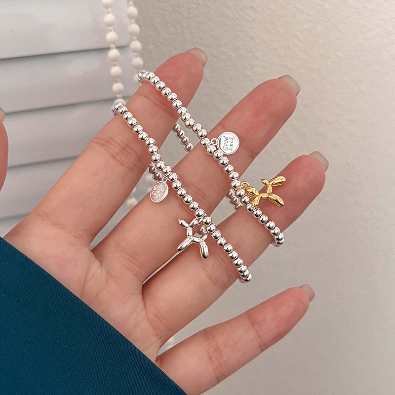 Korean version of S silver bead for women, fashionable and personalized balloon dog round label letter bracelet, hip-hop_voghion.com