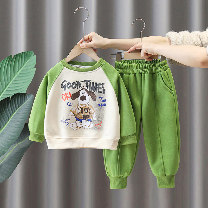 6161 traje de suéter para niños primavera y otoño 2025 nueva ropa de dibujos animados para niños bebé otoño neto de dos piezas