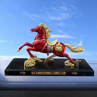 Car ornaments, Ornaments Horse Success and Wealth - instant-success-tabletop-display-red-gold-includes-anti-slip-mat-perfume-flag-not-included