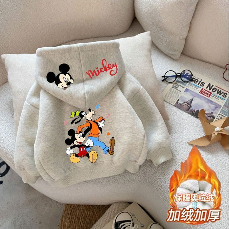 [Mickey] New Style Kidsren's Fleece Sweatshirt, Autumn and Winter Sweatshirt, Casual Warm Base Layer, Handsome Round-Neck Sweatshirt for Boys