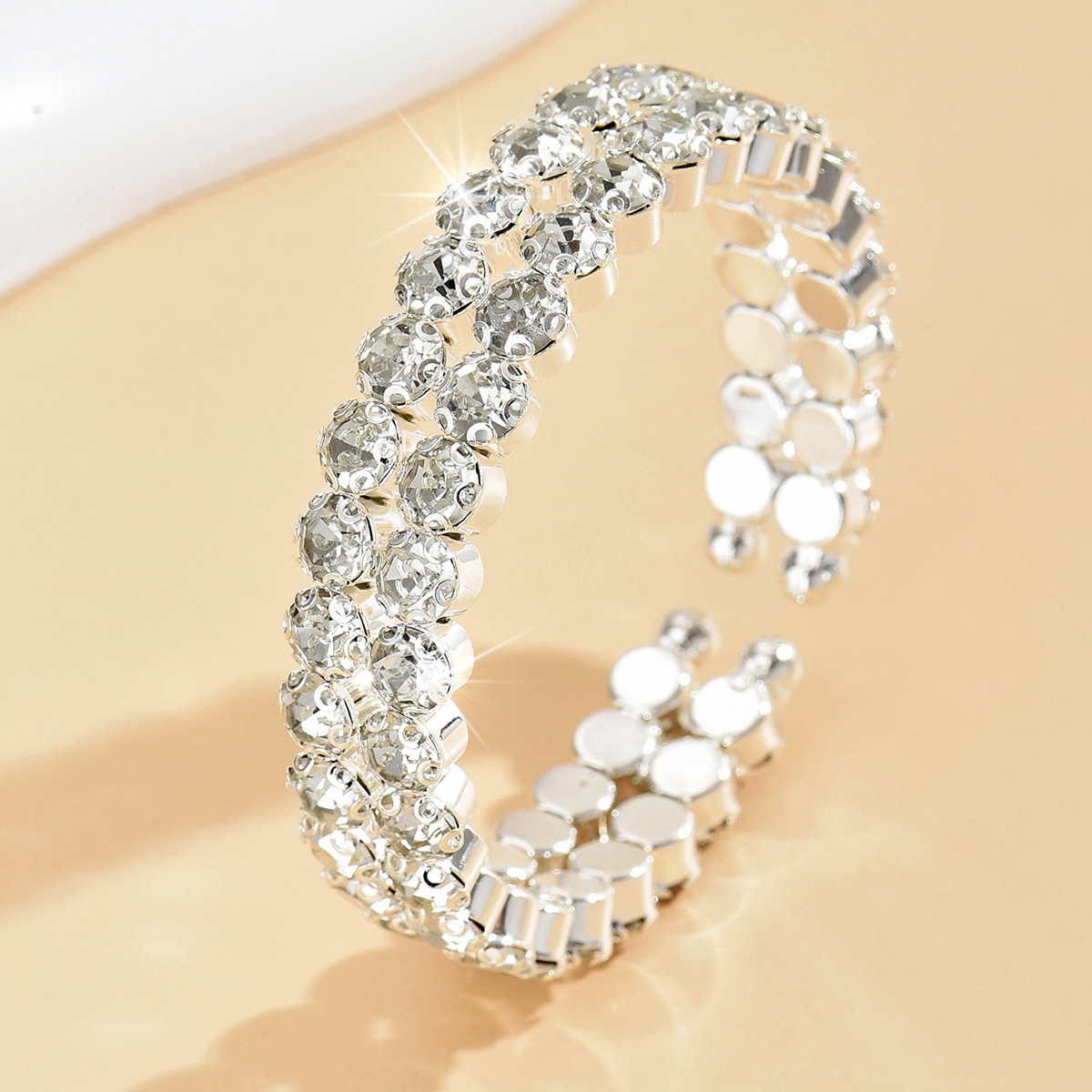 Pulsera de doble fila exagerada europea y americana AliExpress Venta caliente de alta gama rhinestone de las mujeres nupcial boda joyería de moda pulsera para mujeres