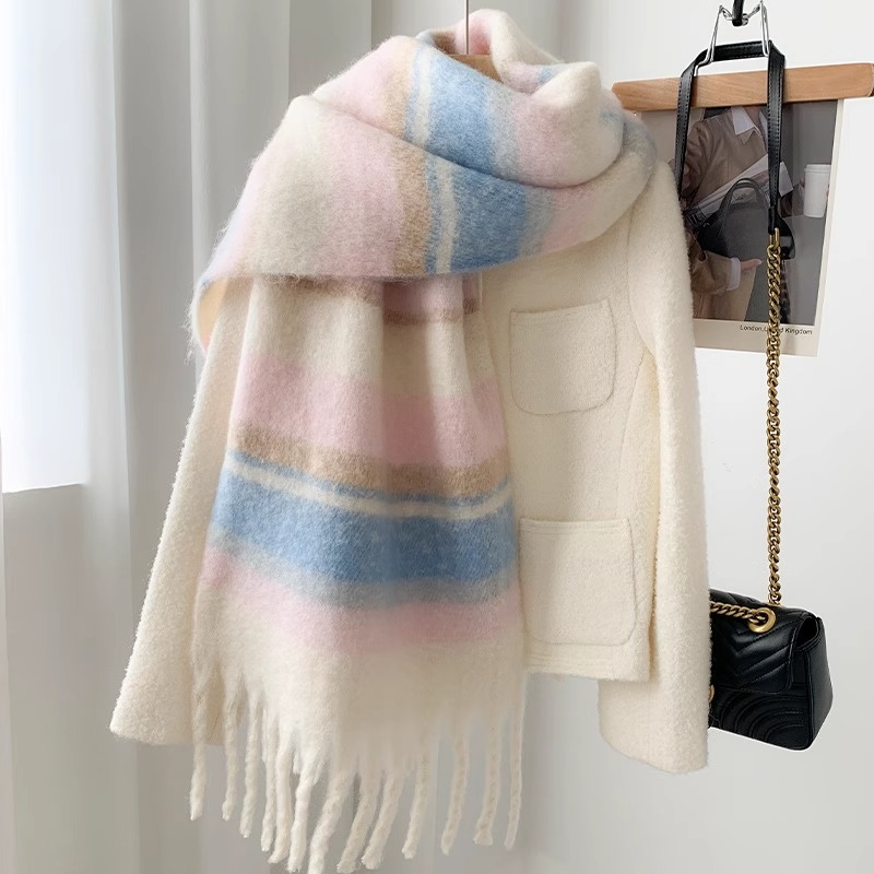 Bufanda Térmica de Color Liso con Flecos de Imitación Lana para Invierno